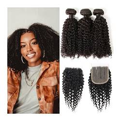 Human Hair Bundles Virgin Brasilianische menschliche Haare Bündel Verlängerung Weben Tiefes lockiges Haar mit Schließung for Frauen 3 + 1 versaute lockige Bündel mit Schließung human hair weave (Size von WAOCEO