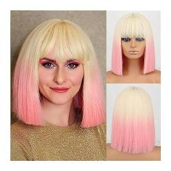 Perücke Grüne kurze gerade synthetische Perücke mit Pony, Afroamerikanerin, weiß, weiblich, Cosplay/Party/tägliche Perücke Frauen Perücken (Color : 4) von WAOCEO