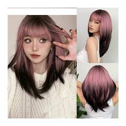 Perücke Kunsthaar fehlt Rosa Ombre synthetische Perücken for Cosplay Lange gerade geschichtete Perücken mit Pony for Frauen Hitzebeständige Perücken synthetische Perücken (Color : WL1126-1) von WAOCEO