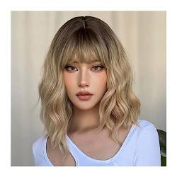 Perücke Kurze gewellte Bob-Synthetik-Perücken, braun bis blond, Ombre-Haar-Perücken for Frauen mit Pony, Cosplay, Lolita, natürliche Perücke, hitzebeständig Frauen Perücken von WAOCEO