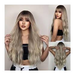 Perücke Synthetische Perücken for Frauen, hitzebeständige Fasern, lange natürliche gewellte platinblonde Perücken mit Pony, Cosplay, Party, Lolita synthetische Perücken (Color : LC1012-1 wig) von WAOCEO