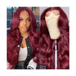 Perücken 99J Burgund 13X4 Lace Front Perücken Körperwelle Echthaar Perücke for schwarze Frauen Weinrot gefärbtes brasilianisches Remy Haar ohne Kleber vorgezupft mit Babyhaar Frauen Perücke (Color : von WAOCEO