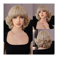 Perücken Tägliche Party-synthetische gerade hellblonde Perücken, hitzebeständige kurze silbrig-blonde Retro-Bob-Perücke mit Pony for Frauen Für die tägliche Party. (Color : MW1062-1) von WAOCEO