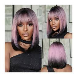 Perücken Tägliche gerade Perücke for Damen, hitzebeständig, Kunsthaar, kurze gerade Bob-Synthetik-Perücke, schwarze Naturhaar-Perücken mit Pony, Cosplay Für die tägliche Party. (Color : WL1121-1) von WAOCEO