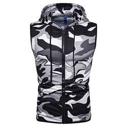 WAQD Herren Kordelzug Camouflage Mantel Weste Körper Kapuze Ärmellose Full Zip Pullover Hoodies Slim Fit Tanktops Shirts Fitness Camouflage Print Kapuze T-Shirt Weste Bluse T-Shirts Sweatshirt von WAQD