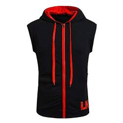 WAQD Herren Mit Kapuze Weste T-Shirt Kapuzenpullover Herren Tank Tops Ärmelloses Einfarbiges Hoodie Cardigan mit Reißverschluss Pullover T-Shirt Bequem Slim Fit Fitness Kapuzenweste von WAQD