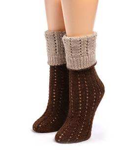 Warrior Alpaca Socks - Damen wendbare handgestrickte Socken aus 100 % Alpakawolle – Crew Höhe, Dunkelbraun/Quinoa, Medium von WARRIOR ALPACA SOCKS