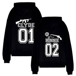 WASJMCSS Clyde und Bonnie Pullover,Partner Pullover Couple Hoodie Pärchen Pullover Geschenke für Damen Herrn Weihnachten, 1 Stück,Bonnie2-Black-XL von WASJMCSS