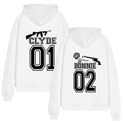 WASJMCSS Clyde und Bonnie Pullover,Partner Pullover Couple Hoodie Pärchen Pullover Geschenke für Damen Herrn Weihnachten, 1 Stück,Bonnie2-White-M von WASJMCSS