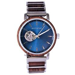 WATCHTHIS Berlin Luxus Herrenuhr - Handgefertigte mechanische Automatik Armbanduhr aus Echtholz & Edelstahl, Präzises Uhrwerk, Nachhaltig, Uhr inkl. Box (Sapphire Blue) von WAT WATCHTHIS