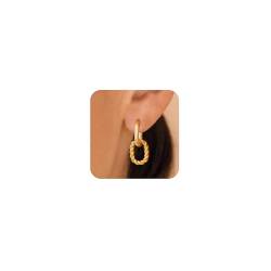 WATEFOER Gold Creolen für Damen Büroklammer quadratische Kette Link Dangle Hoops Ohrringe leicht hypoallergen minimalistischen ästhetischen Schmuck für Frauen Mädchen Muttertag Geschenk von WATEFOER