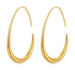 WATEFOER Leichte Tropfenform Kreolen Ohrringe für Frauen Große ovale Durchzieh-Kreolen Ohrringe Hochglanzpoliertes Statement-Schmuckgeschenk für Frauen Teenager-Mädchen (Gold) von WATEFOER