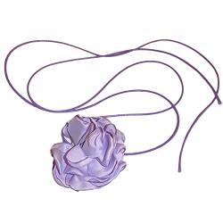 WATERBELINE Einfache Stoffblumen-Halsketten mit langem Band, Halsband, Schlüsselbeinkette, Halsband, Party-Geschenk, Stoffblumen-Halsketten von WATERBELINE