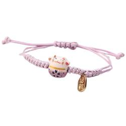 WATERBELINE Maneki Neko Armband, süßes Maneki Neko Katzenarmband, handgefertigter Keramikschmuck, verstellbare bunte Perlenarmbänder für Frauen und Mädchen von WATERBELINE