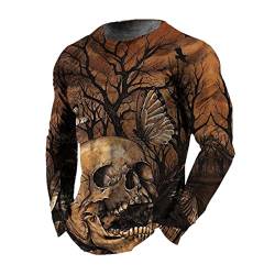 WAVOTIQ Herren Horror Skull Print Langarm T-Shirt Gothic Skull 3D Bedruckt Rundhals T-Shirts Pullover Sport Tops von WAVOTIQ