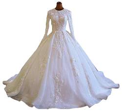 WAWALI Langarm A-Linie Spitze Brautkleider Gute Qualität Hochzeitskleider Weiß 38 von WAWALI
