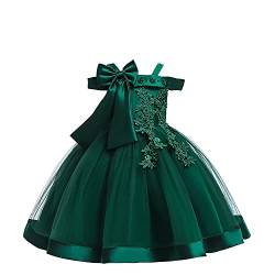 WAWALI Perlen Blumen Träger Schulterfrei Mädchen Formal Prinzessin Kleid Rock Elegante Kinder Mädchen Kleid Alter 9-10 Jahre Dunkel Grün von WAWALI