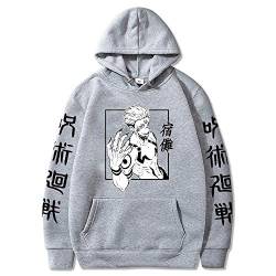 WAWNI Anime Jujutsu Kaisen Sukuna Hoodies Japan Style Sweatshirts Streetwear für Damen und Herren Gr. L, grau von WAWNI