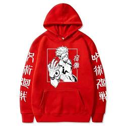 WAWNI Anime Jujutsu Kaisen Sukuna Hoodies Japan Style Sweatshirts Streetwear für Damen und Herren Gr. L, rot von WAWNI