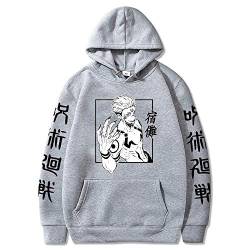 WAWNI Anime Jujutsu Kaisen Sukuna Hoodies Japan Style Sweatshirts Streetwear für Damen und Herren Gr. XL, grau von WAWNI