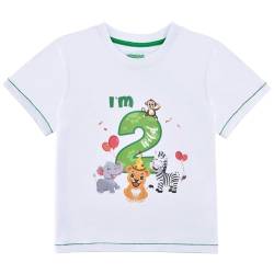 Baby Junge 2. Geburtstag T Shirt - Waldtiere Geburtstag Partyzubehör Kurzarm Ich Bin wild 2 Jahre Dschungel Geburtstagsfeier 100% Baumwolle gedruckt T-Shirt Geschenk (Weiß, 2-3 Jahre) von WAWSAM