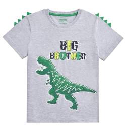 Große Bruder T-Shirt Dinosaurier Geschwister Bruder Kurzarm Zum Kleinkind Junge 100% Baumwolle Zum Big Brother Shirt befördert Drucken T Shirt Geschenk(Grau, 2-3Jahre) von WAWSAM