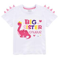 Große Schwester T-Shirt Dinosaurier Geschwister Schwester Kurzarm Zum Kleinkind Mädchen 100% Baumwolle Zum Big Sister Shirt befördert Weiß Drucken T Shirt Geschenk (Weiß, 4 Jahre) von WAWSAM