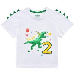 Kinder 2. Geburtstag T-Shirt Junge Zwei Jahre Altes Dinosaurier Kurzarm Geburtstag Party T-Shirt Geschenk Baumwolle Aquarell Gedruckt Stickerei Kurzarm Kleidung von WAWSAM