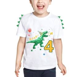 Kinder Dinosaurier 4. Geburtstag T-Shirt Kleinkind Junge Vier Jahre Altes Shirt Dinosaurie Geburtstagsfeier T-Shirt Geschenk Baumwolle Aquarell Gedruckt Stickerei Kurzarm Kleidung von WAWSAM