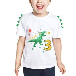 Kinder Dinosaurier T-Shirt 3. Geburtstag Jungen 3 Jahre Kurzarm Geschenk 100% Baumwolle Weiß Rundhals-Ausschnitt T-Rex Gedruckt Stickerei Sommer Top Bekleidung (Weiß, 100) von WAWSAM
