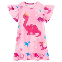 WAWSAM Dinosaurier Nachthemd Mädchen Kurzarm Nachthemd Weich Mädchen Kinder Nachtkleid Rosa Schlafshirt Nachtkleid für Kleine Mädchen von WAWSAM