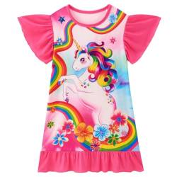 WAWSAM Einhorn Nachthemd Mädchen Kurzarm Nachthemd Weich Mädchen Kinder Nachtkleid Rosa Schlafshirt Nachtkleid für Kleine Mädchen von WAWSAM