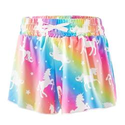 WAWSAM Kinder Mädchen Short 2 in 1 Active Kurze Hose Badeshorts Sporthose Einhorn Sommer Kurze Hose Schnell Trocknend Fitness Shorts für draußen Fitnessstudio Sport Laufen Yoga von WAWSAM