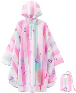 WAWSAM Leichte Kinders Regenponcho Wiederverwendbar Mädchen Jungen Regenmantel mit Kapuze Wasserdichter Regenponcho für Kleinkinder Atmungsaktiv Regenmantel mit Meerjungfrauen Muster von WAWSAM