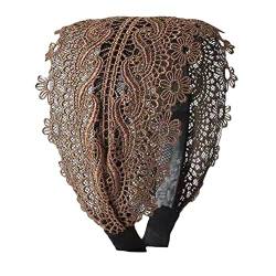 Damen-Haarband, dekoratives Muster, Spitze, breit, modisch, dehnbar, Turban-Kopfband, Bandana, breites Spitzen-Stirnband von WAXCMXYH