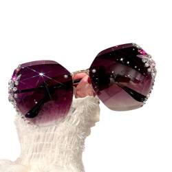 WAXCMXYH 2024 Vintage randlose Strass-Sonnenbrille für Damen und Herren, Retro-Sonnenbrille, Farbverlauf, weiblich, UV400, grau, Einheitsgröße von WAXCMXYH