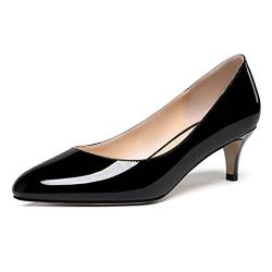 WAYDERNS Damen Süße Solide Slip On Runde Zehen Lack Leder Niedrig Kitten Heel Pumps Schuhe 5 Zoll, Schwarz (schwarz), 38 EU von WAYDERNS