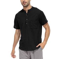 WAZZAP Hemd Herren Baumwolle Leinenhemd Henley Kurzarm Sommerhemd Regular Fit Freizeithemd Shirts von WAZZAP