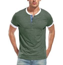 WAZZAP Henley Shirt Herren Kurzarm Casual Slim Fit Rundhals T Shirt mit Knopfleiste Grandad-Ausschnitt von WAZZAP