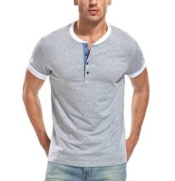 WAZZAP Henley Shirt Herren Kurzarm Casual Slim Fit Rundhals T Shirt mit Knopfleiste Grandad-Ausschnitt von WAZZAP