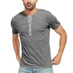 WAZZAP Henley Shirt Kurzarm Herren Casual Slim Fit with Buttons T-Shirts mit Grandad-Ausschnitt von WAZZAP