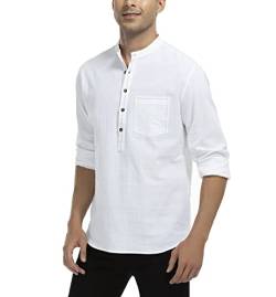 WAZZAP Herren Baumwolle Leinenhemd Langarm Henley Hemd Button Sommerhemd Freizeithemd von WAZZAP