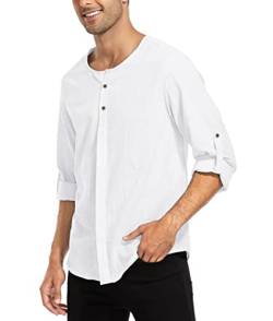 WAZZAP Herren Baumwolle Leinenhemd Regular Fit Button Langarm Strand Hemd Freizeithemd von WAZZAP