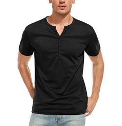 WAZZAP Herren Henley Shirts Kurzarm Grandad-Ausschnitt Sommer Slim Fit T-Shirt Rundhals mit Knöpfen von WAZZAP