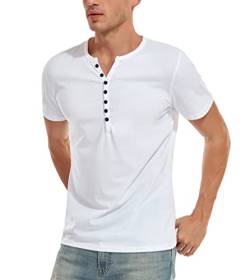 WAZZAP Herren Henley Shirts Kurzarm Grandad-Ausschnitt Sommer Slim Fit T-Shirt Rundhals mit Knöpfen von WAZZAP