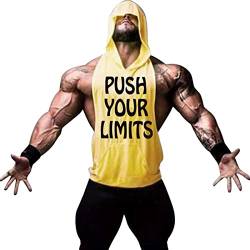 WAZZAP Herren Tank Top Fitness Ärmelloser Muskelshirt Bodybuilding Gym Workout Sport T-Shirt Hoodie mit Tasche von WAZZAP