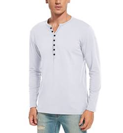 WAZZAP Langarmshirt Herren Henley Shirt Langarm Casual Grandad-Ausschnitt mit Knöpfen von WAZZAP