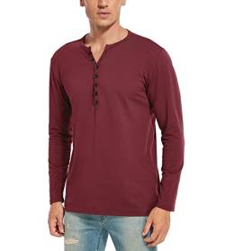 WAZZAP Langarmshirt Herren Henley Shirt Langarm Casual Grandad-Ausschnitt mit Knöpfen von WAZZAP