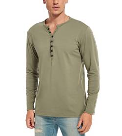 WAZZAP Langarmshirt Herren Henley Shirt Langarm Casual Grandad-Ausschnitt mit Knöpfen von WAZZAP