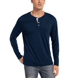 WAZZAP Langarmshirt Herren Henley Shirt Langarm Casual T-Shirt Grandad-Ausschnitt mit Knöpfen von WAZZAP